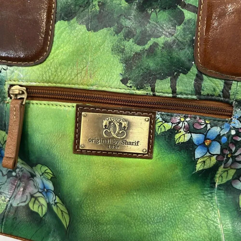 Original by Sharif 1827 Leather Hand Painted Dog Cats Shoulder Bag Purse - Picture 5 of 7